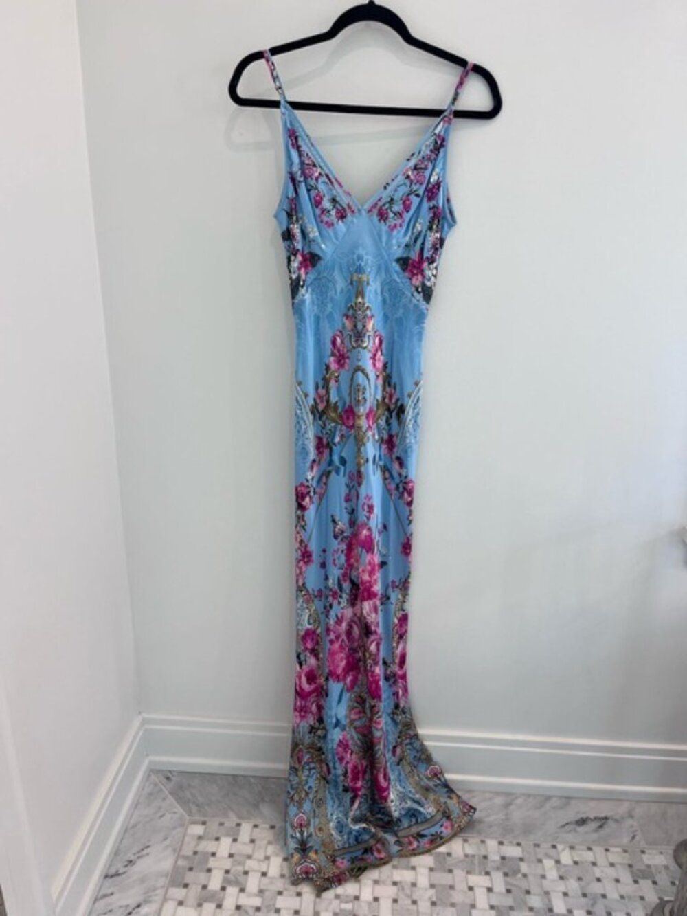 Camilla Embellished Floral Bias silk Satin Slip Dress - Size Small - Picture 4 of 7